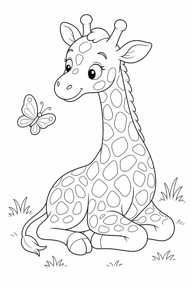 Cute Giraffe Coloring Pages preview: Cute Giraffe Cute giraffe front portrait coloring page