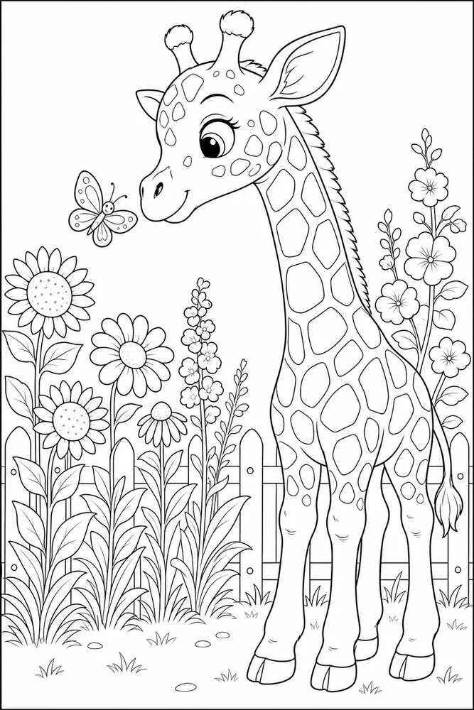 Cute Giraffe Cute giraffe garden setting coloring page