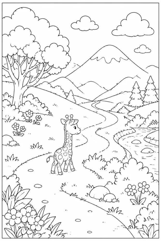 Cute Giraffe Cute giraffe outdoor path coloring page