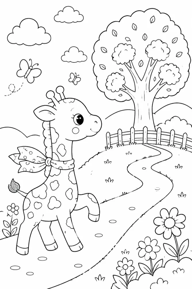 Cute Giraffe Cute giraffe simple scene coloring page