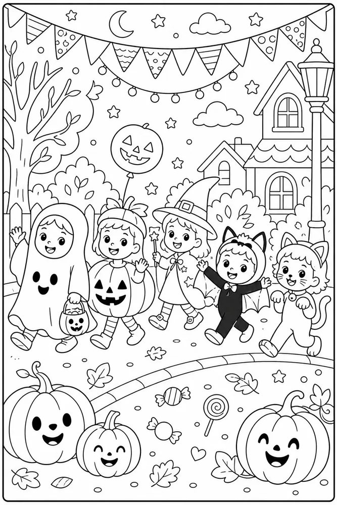 Cute Halloween Costume Parade coloring page