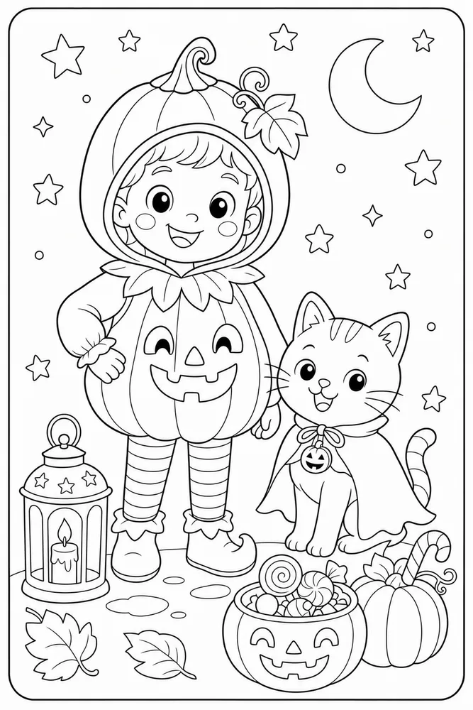 Cute Halloween Cozy Costume Portrait coloring page