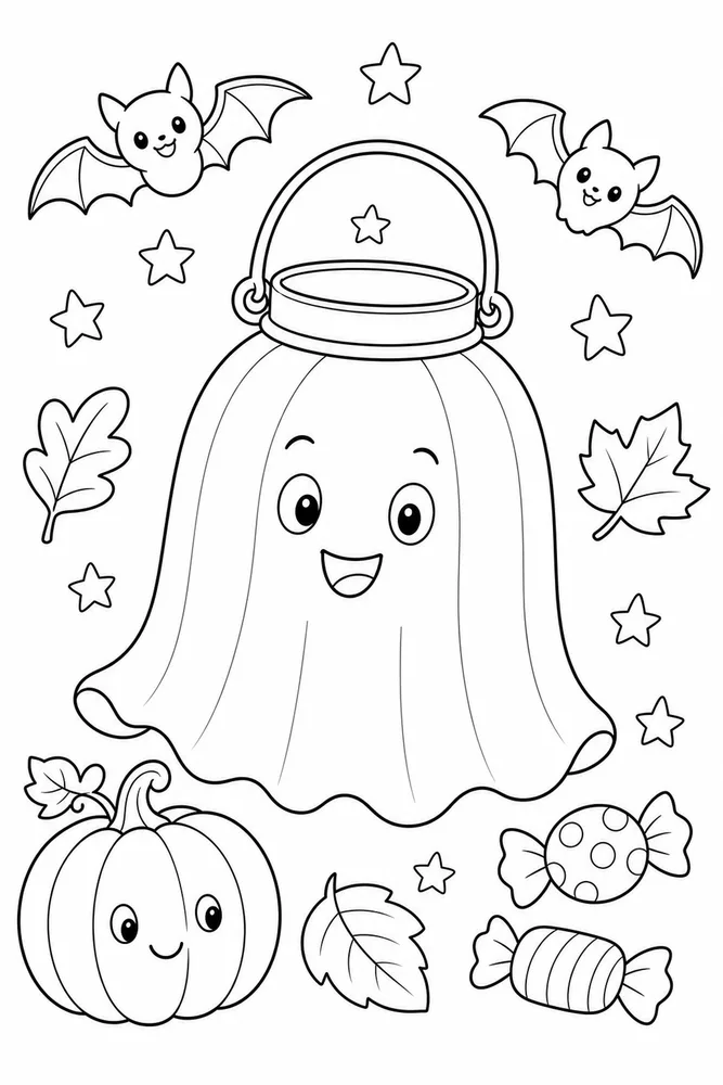 Cute Halloween Friendly Ghost Lantern coloring page