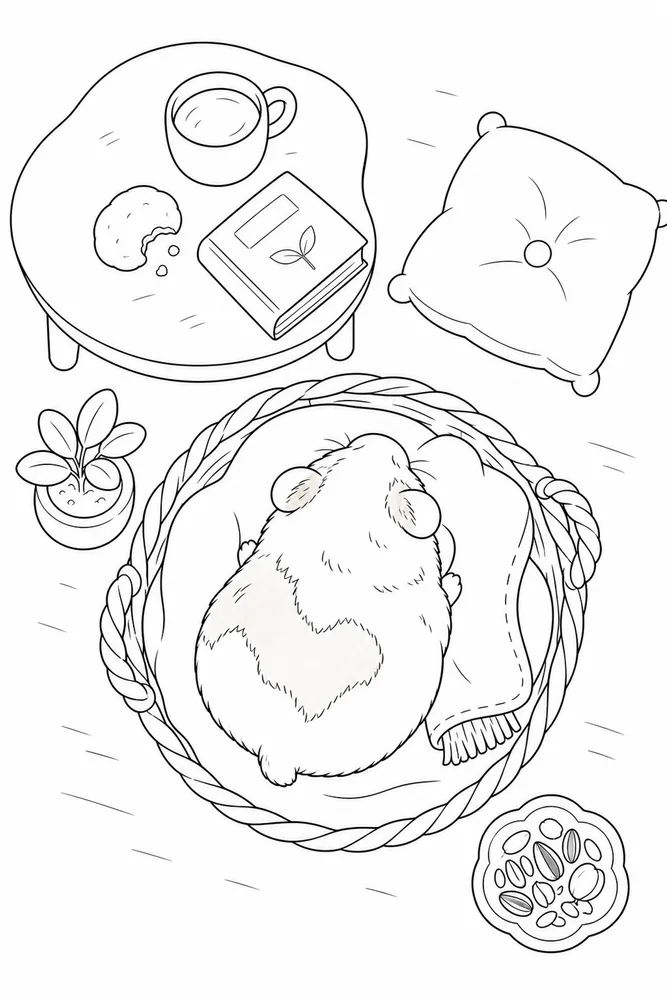 Cute Hamster Cute hamster cozy indoor moment coloring page