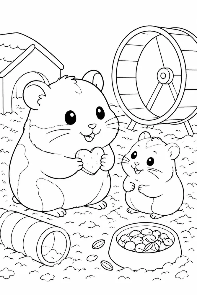 Cute Hamster Cute hamster family scene coloring page