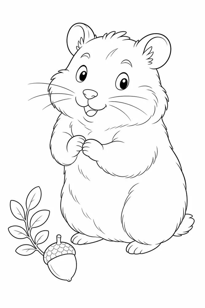 Cute Hamster Coloring Pages preview: Cute Hamster Cute hamster front portrait coloring page