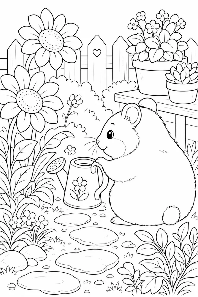 Cute Hamster Cute hamster garden setting coloring page