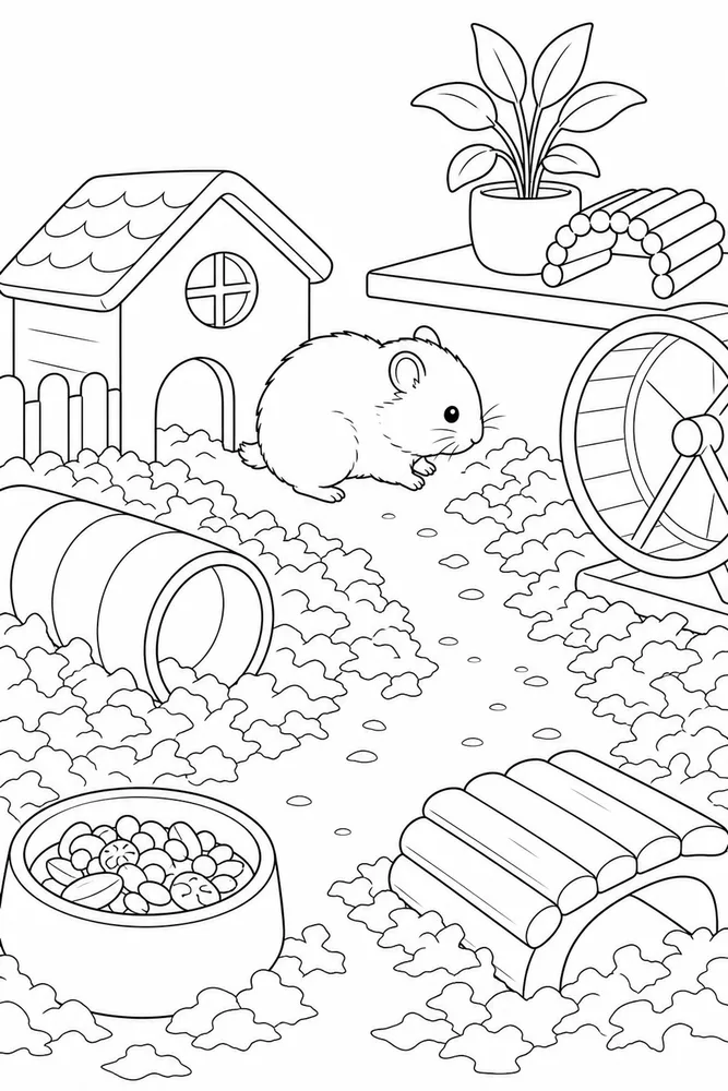 Cute Hamster Cute hamster habitat background coloring page