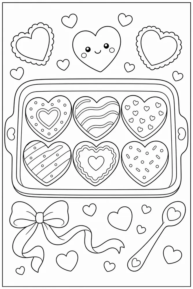 Cute Heart Heart Cookie Tray coloring page