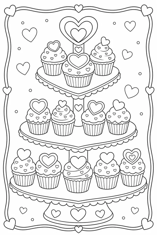 Cute Heart Heart Cupcake Stand coloring page