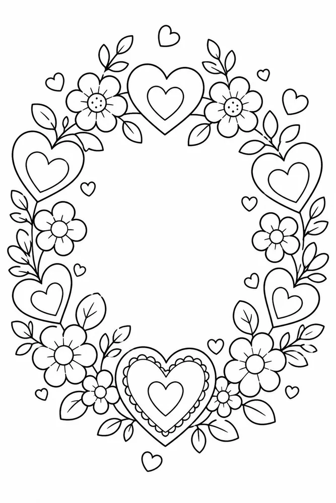 Cute Heart Heart Flower Wreath coloring page