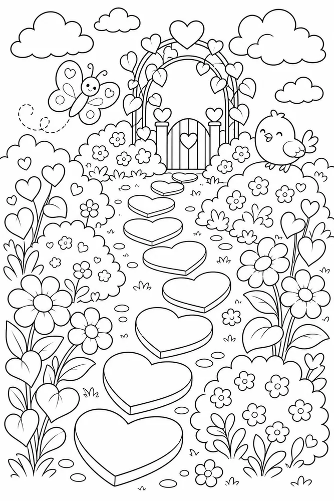 Cute Heart Heart Garden Path coloring page