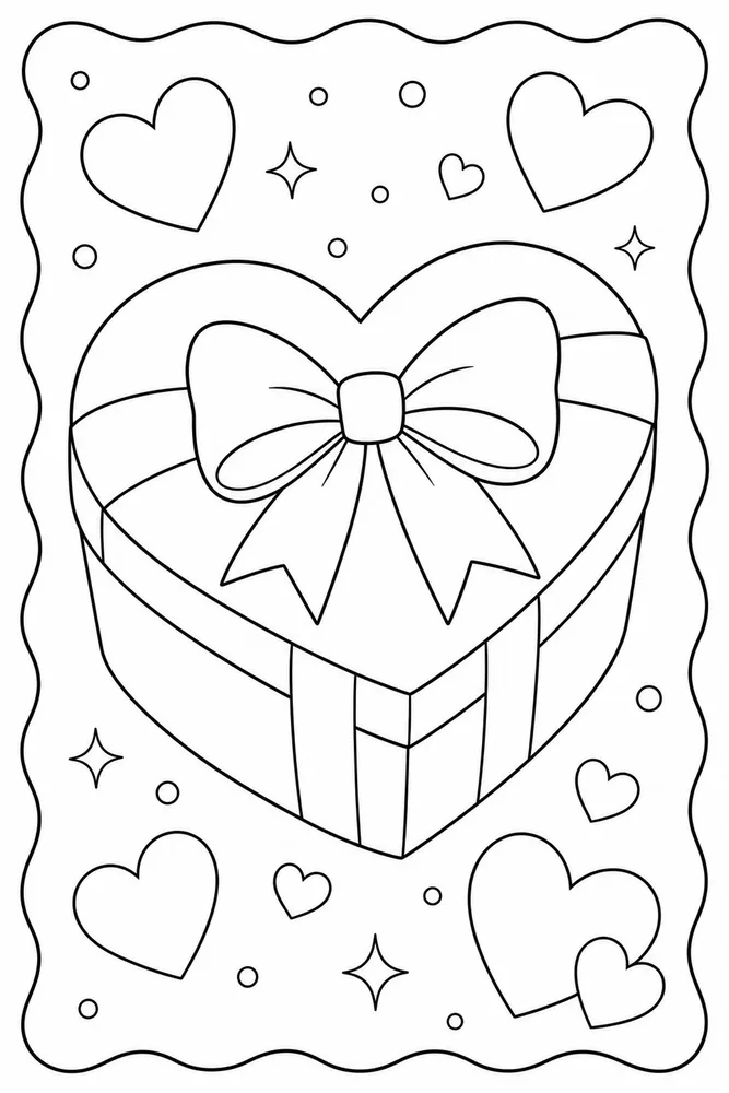 Cute Heart Heart Gift Box coloring page