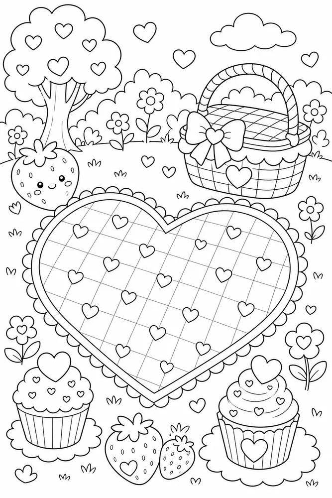 Cute Heart Heart Picnic Blanket coloring page