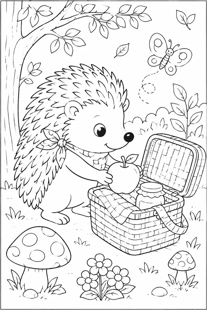 Cute Hedgehog Cute hedgehog activity scene coloring page