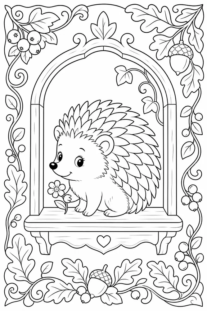 Cute Hedgehog Cute hedgehog decorative border coloring page