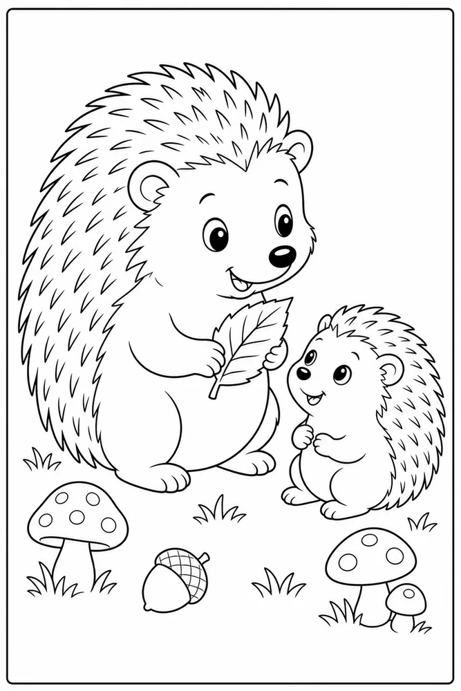 Cute Hedgehog Cute hedgehog family scene coloring page