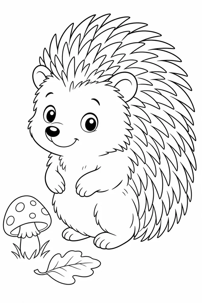 Cute Hedgehog Coloring Pages preview: Cute Hedgehog Cute hedgehog front portrait coloring page