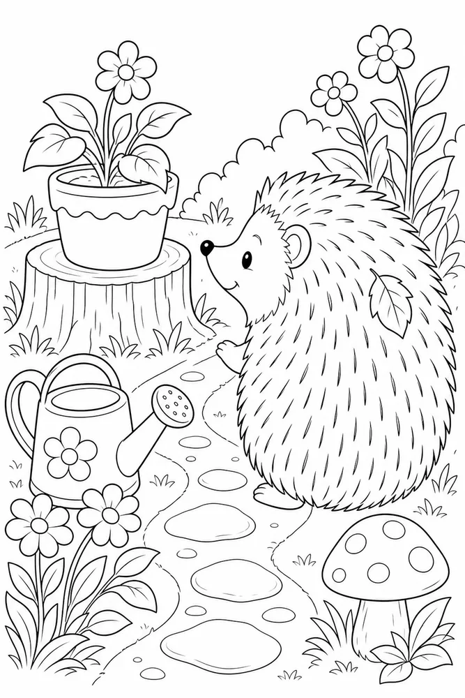 Cute Hedgehog Cute hedgehog garden setting coloring page