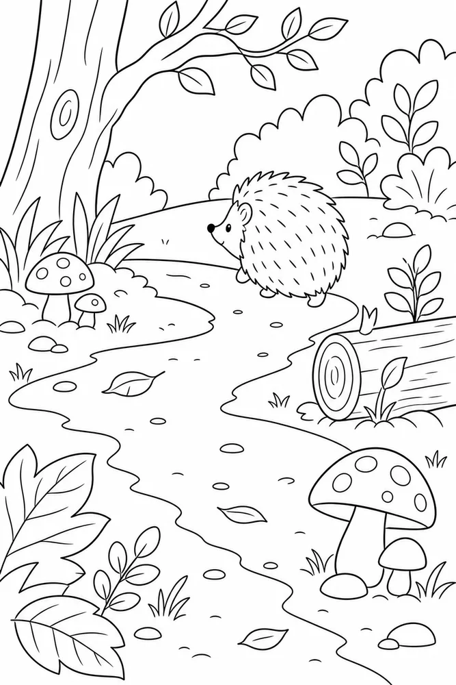 Cute Hedgehog Cute hedgehog habitat background coloring page