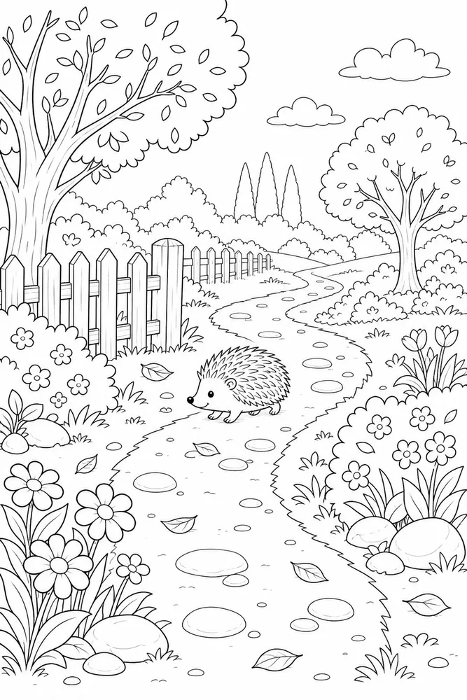 Cute Hedgehog Cute hedgehog outdoor path coloring page