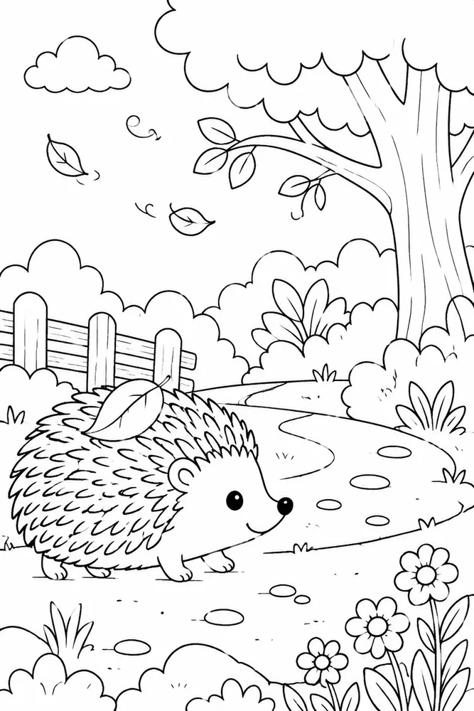 Cute Hedgehog Cute hedgehog simple scene coloring page