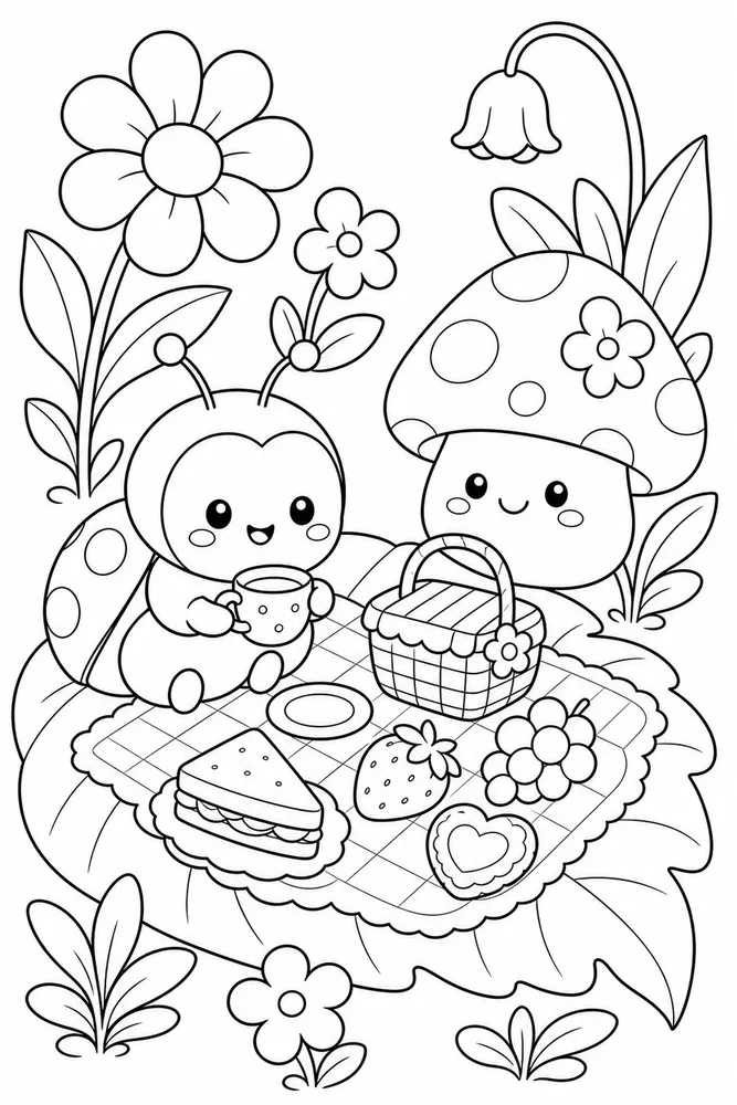 Cute Kawaii Pocket Size Picnic coloring page