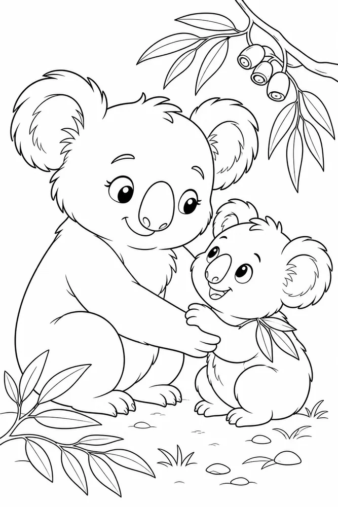 Cute Koala Cute koala family scene coloring page