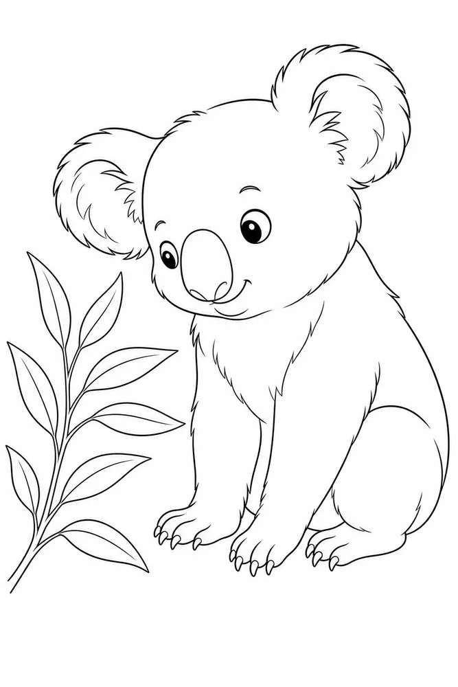 Cute Koala Coloring Pages preview: Cute Koala Cute koala front portrait coloring page