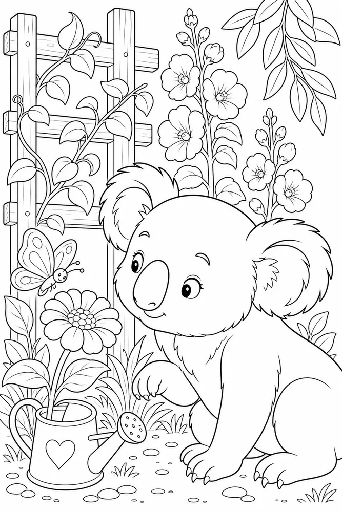 Cute Koala Cute koala garden setting coloring page