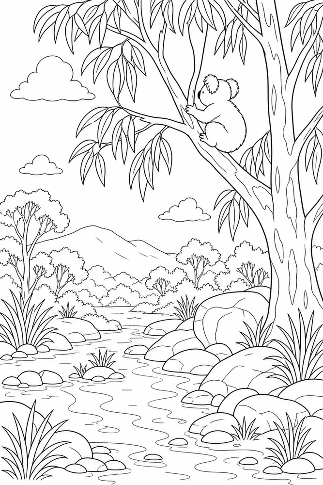 Cute Koala Cute koala habitat background coloring page