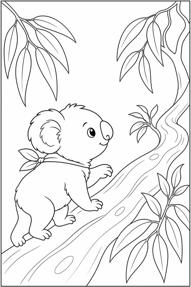 Cute Koala Cute koala simple scene coloring page