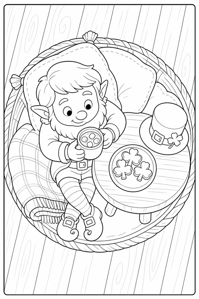 Cute Leprechaun Cute leprechaun cozy indoor moment coloring page