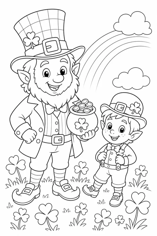 Cute Leprechaun Cute leprechaun family scene coloring page