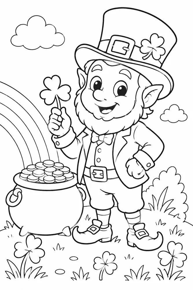 Cute Leprechaun Coloring Pages preview: Cute Leprechaun Cute leprechaun front portrait coloring page