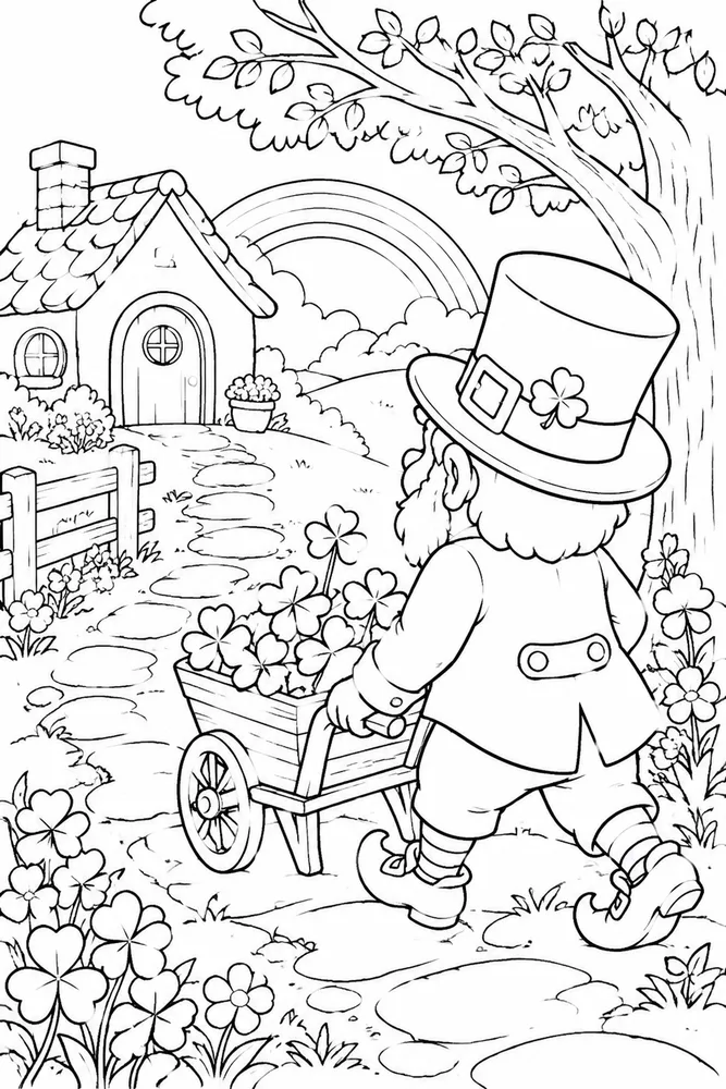 Cute Leprechaun Cute leprechaun garden setting coloring page