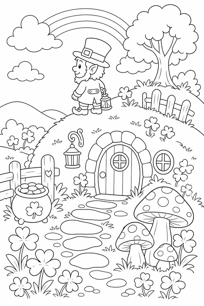 Cute Leprechaun Cute leprechaun habitat background coloring page
