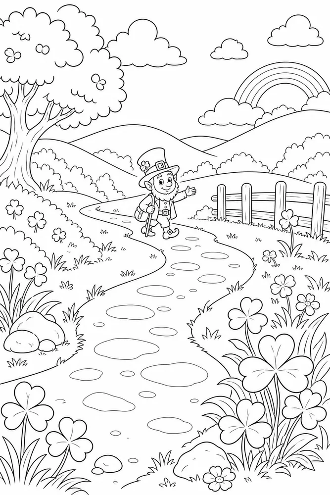 Cute Leprechaun Cute leprechaun outdoor path coloring page