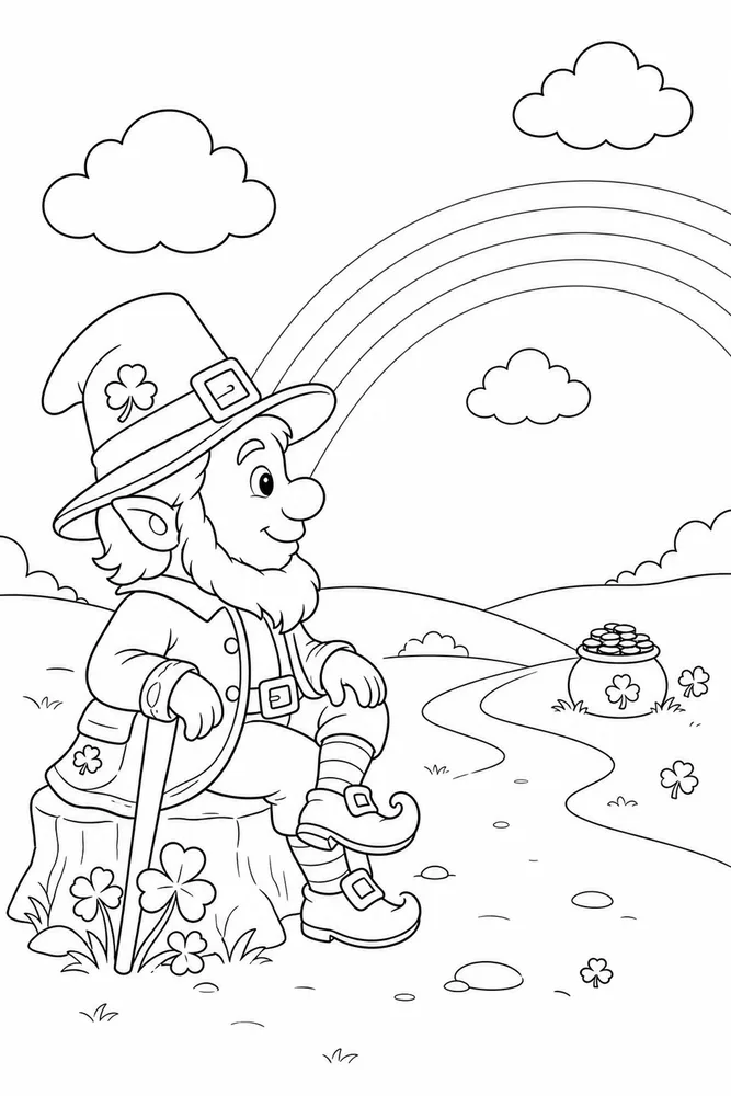 Cute Leprechaun Cute leprechaun simple scene coloring page