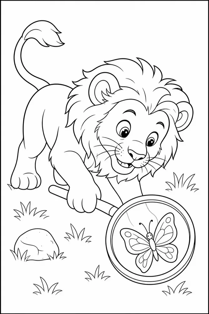 Cute Lion Cute lion activity scene coloring page