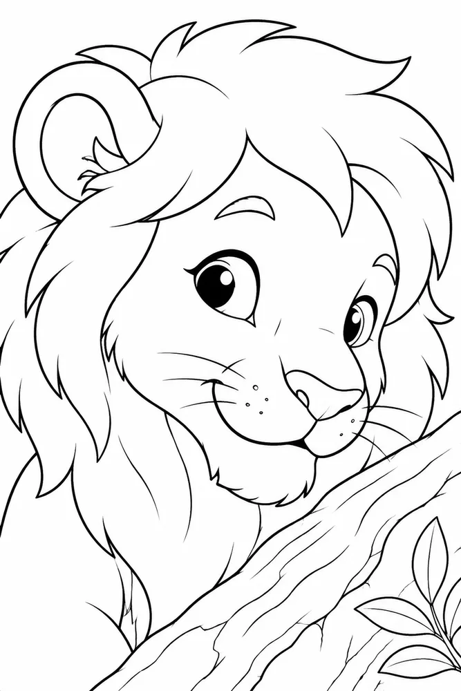 Cute Lion Cute lion close up detail coloring page