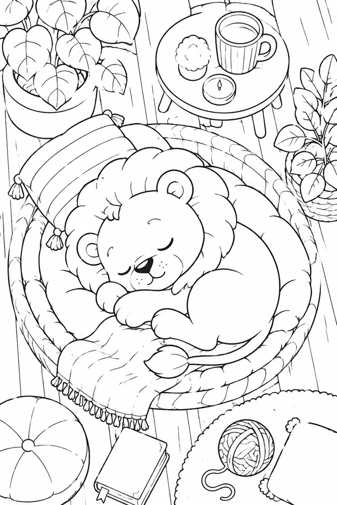 Cute Lion Cute lion cozy indoor moment coloring page