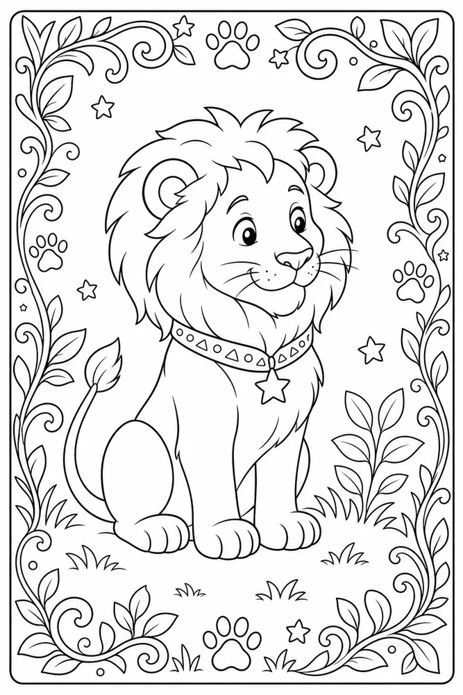 Cute Lion Cute lion decorative border coloring page
