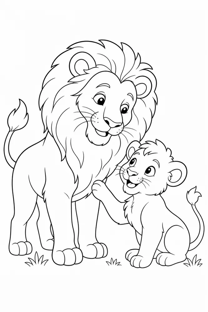 Cute Lion Cute lion family scene coloring page
