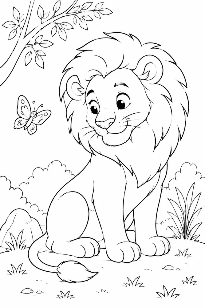 Cute Lion Coloring Pages preview: Cute Lion Cute lion front portrait coloring page