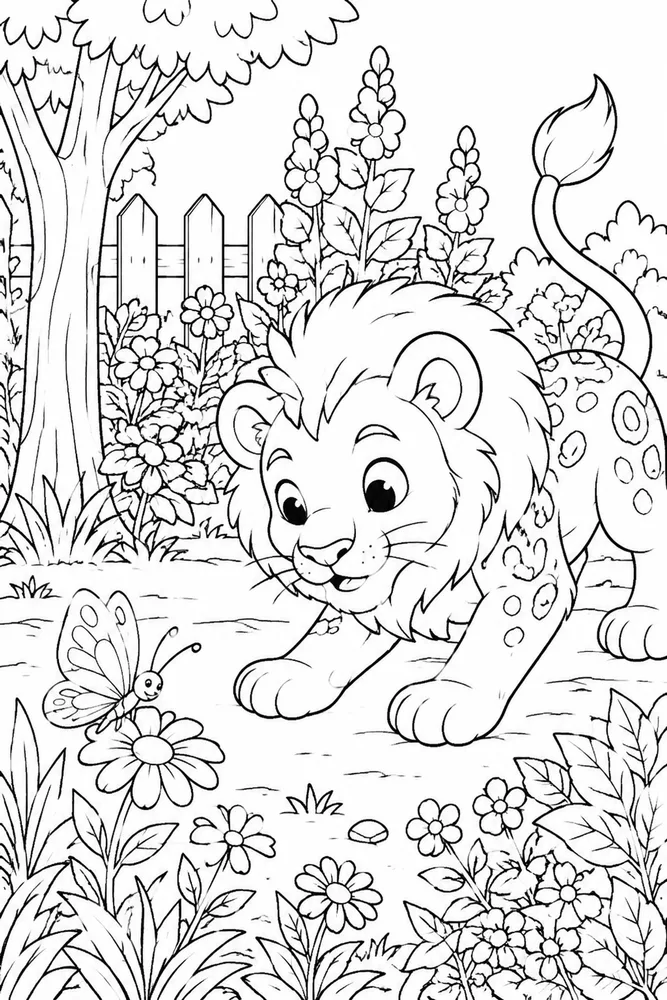 Cute Lion Cute lion garden setting coloring page