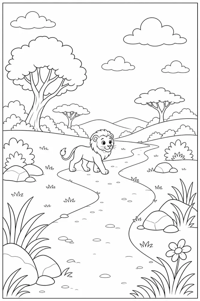 Cute Lion Cute lion outdoor path coloring page