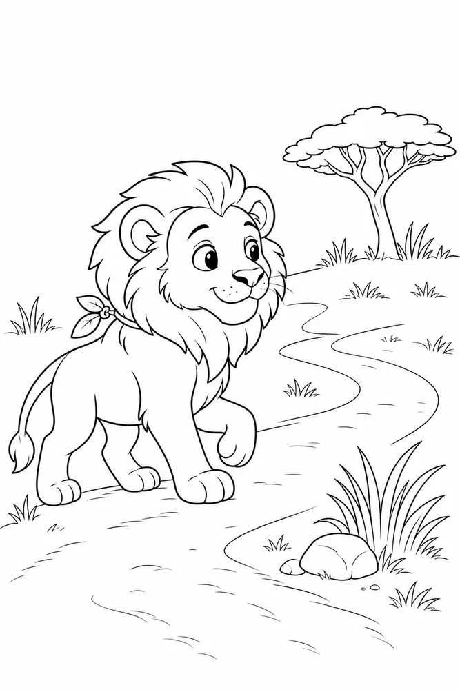 Cute Lion Cute lion simple scene coloring page