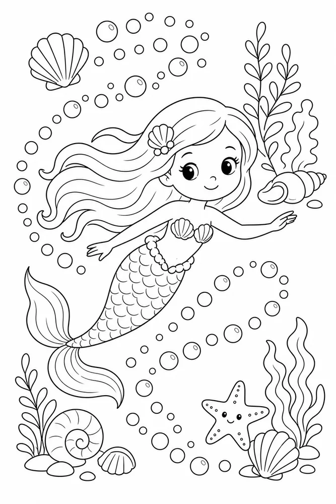 Cute Mermaid Mermaid Bubble Path coloring page