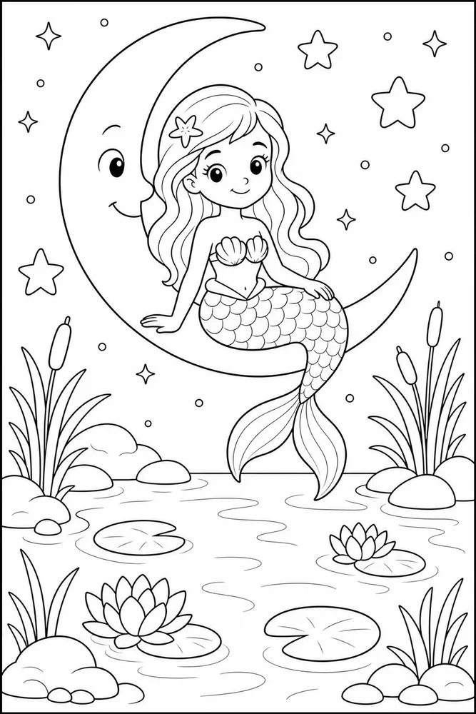 Cute Mermaid Mermaid Moon Lagoon coloring page